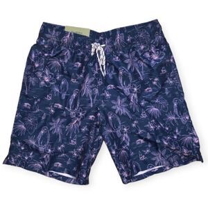 Goodfellow & Co Navy Blue Tropical Print Swim Trunks Size XXL
